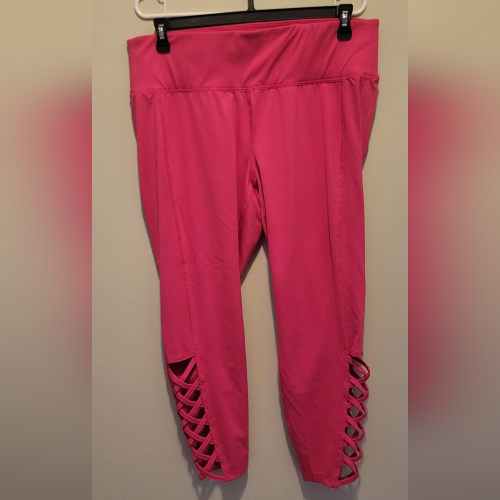 Vibrant Pink Womens Leggings with Lattice Detail